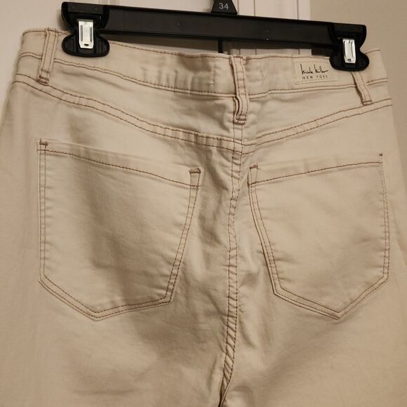 Nicole Miller Cream Off-White Soho High-Rise Skinny Ankle Jeans Raw Hem Size 12 - Picture 7 of 10